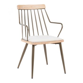 Fotoliu cu structura metalica Posse, metal bronz și lemn alb spalat bej, 52x59x83 cm