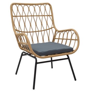 Fotoliu Naoki metal negru-pe Natural-perna Gri