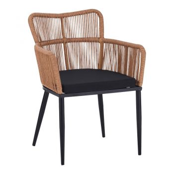 Fotoliu Naoki pe rattan - metal cu finisaj Natural si picioare/perna negre 59x62x78 cm