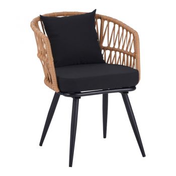 Fotoliu Naoki pe rattan - metal finisaj Natural cu picioare negre/perna 62x60x80 cm