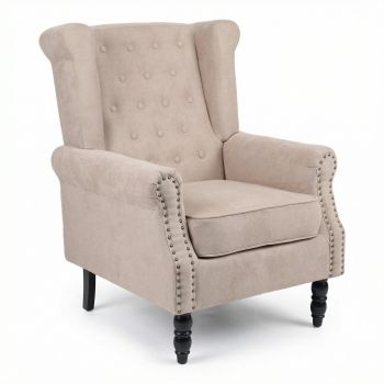 Fotoliu Piore, tesatura Bej și Lemn de Cauciuc Negru, 77x80x106 cm