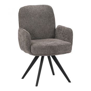 Fotoliu rotativ cu funcție, Novo, Modern, Țesătură Bouclé Gri, Picioare Metalice, Negre, 66x60x90 cm
