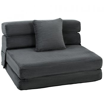 HOMCOM Fotoliu de podea Boneless Cloud 2-în-1, fotoliu de dormit pliabil cu aspect cord și pernă lombară, Gri închis | Aosom Romania