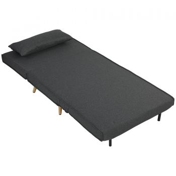 HOMCOM Fotoliu Extensibil 3 în 1 cu Spătar Reglabil pe 3 Niveluri și Pernă, Material Textil cu Aspect de In, Gri | Aosom Romania