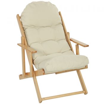 HOMCOM Fotoliu pliant și înclinat din lemn, fotoliu relaxant confortabil cu pernă capitonată groasă | Aosom Romania