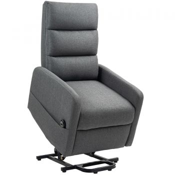 HOMCOM Fotoliu relax electric cu funcție de ridicare, telecomandă, spumă moale, buzunar lateral, husă cu aspect de in, Gri | Aosom Romania