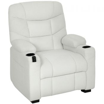 HOMCOM Fotoliu relax electric, fotoliu înclinabil, port USB, suport pentru picioare, suport pahare, 94 x 90 x 105 cm, crem | Aosom Romania