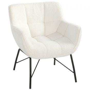 HOMCOM Scaun de accent modern, fotoliu Sherpa-Fleece cu spătar curbat, cotiere integrate, picioare metalice, alb-crem | Aosom Romania