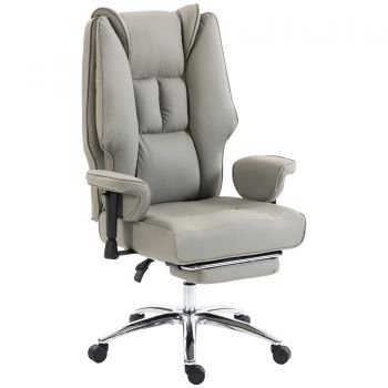 HOMCOM Scaun de birou ergonomic rabatabil cu suport picioare, spătar înalt, înălțime reglabilă, gri deschis | Aosom Romania