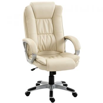 HOMCOM Scaun de Birou Rotativ din PU, Funcție Balansare, Spătar Înalt, Înălțime Reglabilă, Capacitate 120kg, Negru | Aosom Romania