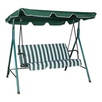 Leagăn de grădină cu suport din metal, stofă, verde-alb, 170x110x153 cm