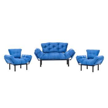 Set NITTA 2-1-1, canapea extensibila 3 locuri si 2 fotolii extensibile, albastru