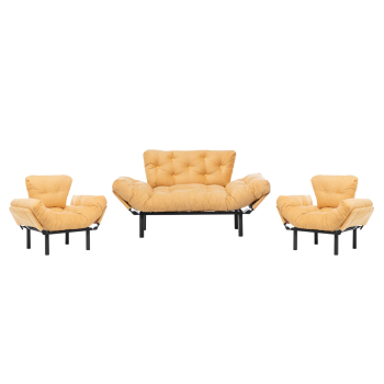 Set NITTA 2-1-1, canapea extensibila 3 locuri si 2 fotolii extensibile, mustar