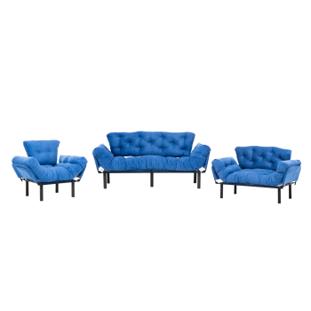 Set NITTA 3-2-1, canapea extensibila 3 locuri, canapea extensibila 2 locuri si fotoliu extensibil, albastru
