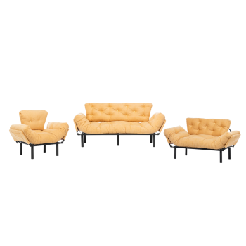 Set NITTA 3-2-1, canapea extensibila 3 locuri, canapea extensibila 2 locuri si fotoliu extensibil, mustar