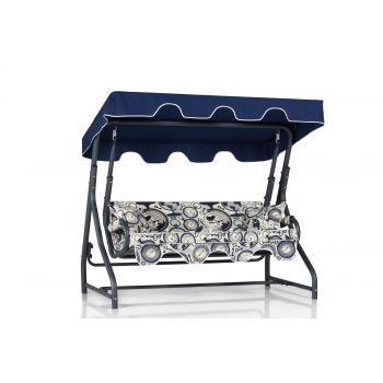 Balansoar de gradina cu 2 locuri Morus, Verde/Alb/Bej/Albastru , 170 x 165 x 110 - Albastru
