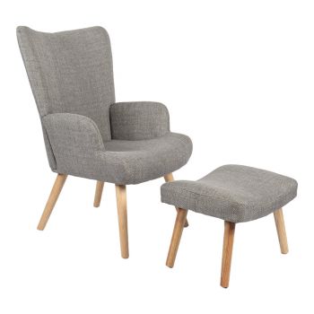 Fotoliu cu taburet Gerlina, Picioare lemn natural, Diverse culori, 71x64x94 cm - Gri deschis