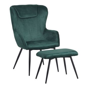 Fotoliu cu taburet Rueda, Verde inchis, 71x66x99 cm - Verde