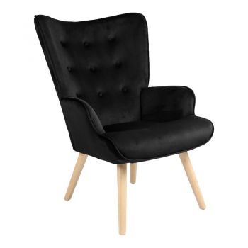 Fotoliu Fluffy, Lemn rubberwood, Negru, 75x69x96 cm - Negru