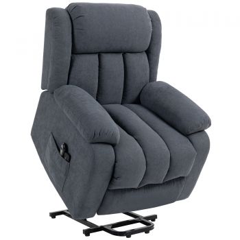 HOMCOM Fotoliu Electric cu Ridicare și Reclinare 135° în Material Textil Efect In cu Suport Picioare, Gri Închis | Aosom Romania