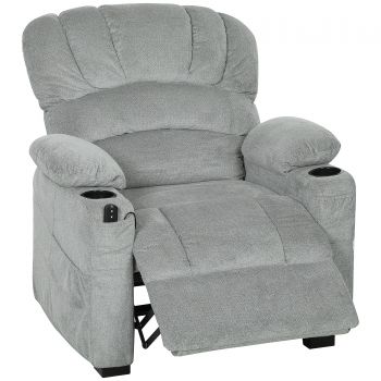 HOMCOM Fotoliu Relax Electric Reclinabil 150° cu Suport pentru Picioare, Șezut Lat, Silențios, Catifea, Gri | Aosom Romania