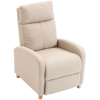 HOMCOM Fotoliu Relax Reclinabil Manual la 135° cu Suport pentru Picioare din Țesătură, Bej | Aosom Romania