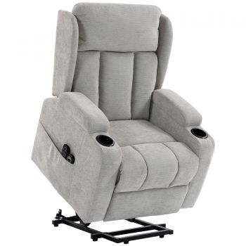 HOMCOM Fotoliu Ridicător Electric cu Masaj și Încălzire, Fotoliu Relax Electric din Chenille, Tetieră Rabatabilă, Gri Deschis | Aosom Romania