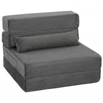 HOMCOM Scaun de podea cu suport pentru spate, Cord Boneless Cloud canapea pliabilă cu perniță groasă, Gri închis | Aosom Romania