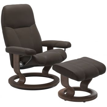 Fotoliu cu taburet Stressless Consul Classic M cadru Walnut tapiterie piele Batik Brown