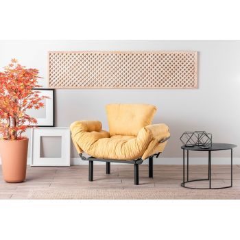 Fotoliu extensibil Nitta Single, Futon,135x70 cm,metal, mustar