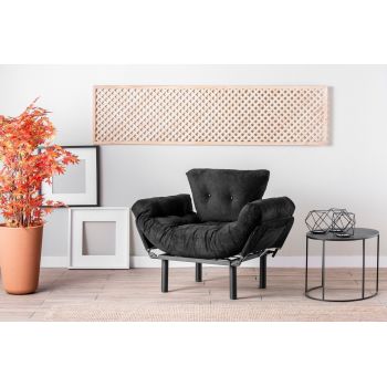 Fotoliu extensibil Nitta Single, Futon,135x70 cm,metal, negru