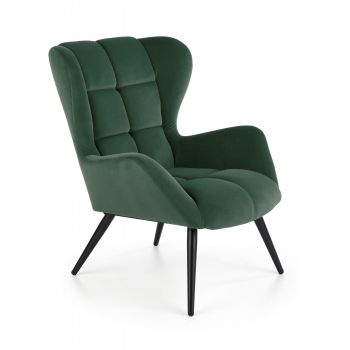 Fotoliu fix tapitat cu stofa si picioare din lemn, Tyren Velvet Verde Inchis / Negru, l75xA86xH91 cm