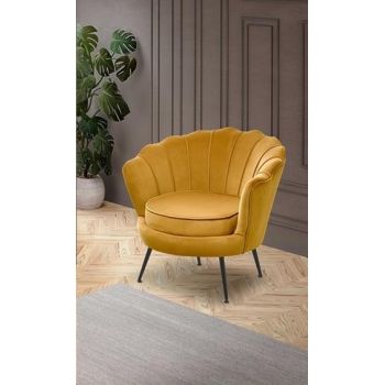Fotoliu fix tapitat cu stofa si picioare metalice, Amory II Velvet Mustariu / Auriu, l83xA77xH77 cm
