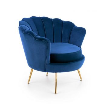 Fotoliu fix tapitat cu stofa si picioare metalice, Amorinito Velvet Bleumarin / Auriu, l83xA77xH77 cm Fotoliu fix tapitat cu stofa si picioare metalice, Amorinito Velvet Bleumarin / Auriu, l83xA77xH77 cm