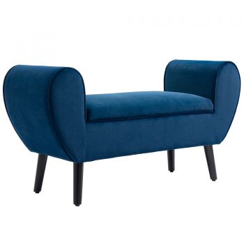 HOMCOM Banca Depozitare Capitonata pentru Dormitor si Hol, Banca Capatul patului din Tesatura Catifelata cu Cotiere, 118x42x66cm, Albastru inchis