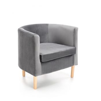 Fotoliu fix tapitat cu stofa si picioare din lemn, Cliffton II Velvet Gri / Natural, l66xA58xH64 cm