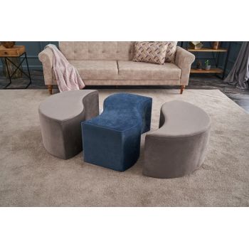 Taburet Alya Puf, Balcab Home, 120x80x40 cm, lemn, mink/albastru