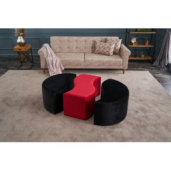 Taburet Alya Puf, Balcab Home, 120x80x40 cm, lemn, negru/rosu