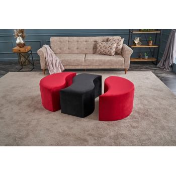 Taburet Alya Puf, Balcab Home, 120x80x40 cm, lemn, rosu/negru
