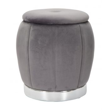 Taburet cu spatiu de depozitare Paris, Mauro Ferretti, Ø 43x43 cm, catifea, gri/argintiu