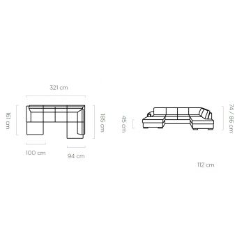 Coltar living extensibil Logan XL pe stanga – L321 x l185 x h86 cm