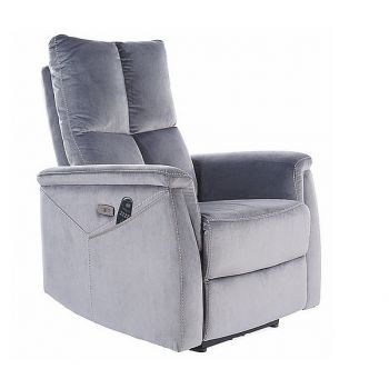 Fotoliu Recliner cu mecanism electric, functie masaj si port USB, tapitat cu stofa, Newlyn M Velvet Gri, l76xA94xH96 cm