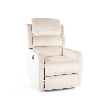 Fotoliu Recliner cu mecanism electric si port USB, tapitat cu stofa, Page Velvet Bej, l64xA88xH102 cm