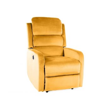 Fotoliu Recliner cu mecanism electric si port USB, tapitat cu stofa, Page Velvet Mustariu, l64xA88xH102 cm