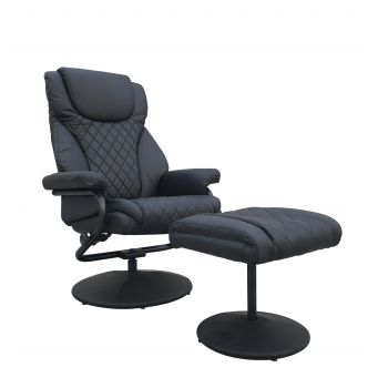 Fotoliu Recliner tapitat cu piele ecologica + Taburet Mara Negru, l75xA80xH112 cm