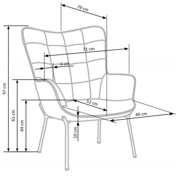 Fotoliu tapitat Castel 2 Albastru – l79 x A71 x h97 cm