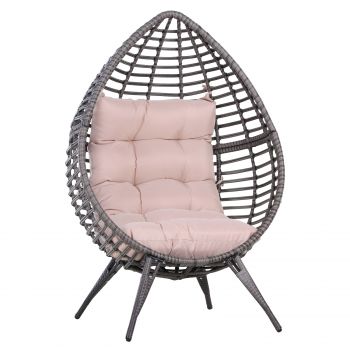 Outsunny Fotoliu Pouf cu Perna Decorativa pentru Exterior si Interior din PE Ratan, 101x89x156 Culoare Gri | Aosom.ro