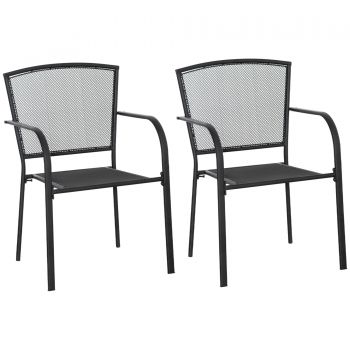 Outsunny Set de 2 Scaune de Gradina din Metal, Scaune de Exterior pentru Curte, Veranda si Terasa, Negru | Aosom Ro