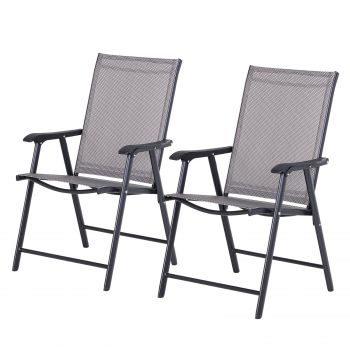 Outsunny Set de 2 Scaune Pliabile pentru Exterior din Otel si Textilen Gri si Negru