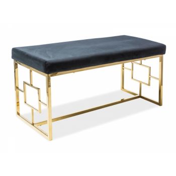 Bancheta din Catifea si Metal Negru/Auriu L100xH48cm Noir